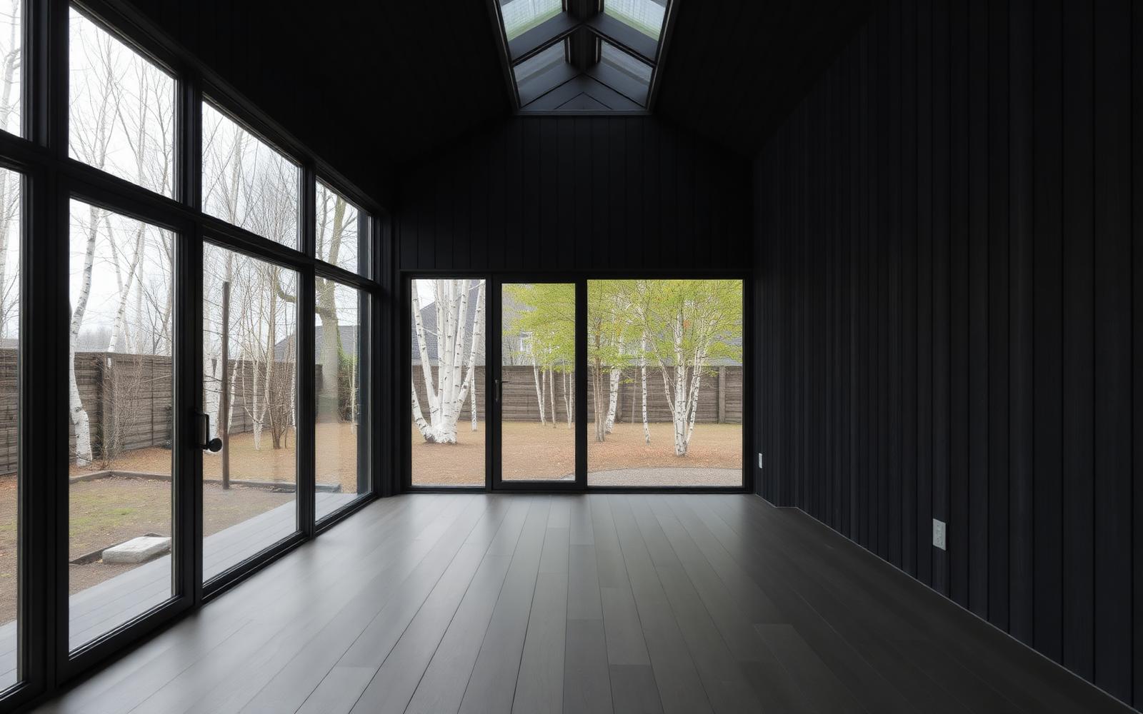 Interior of a Fjordly Garden Room at soft light.